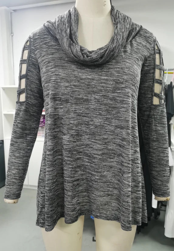 Beberino Gray Cowl Neck T-shirt with Braided Sleeves