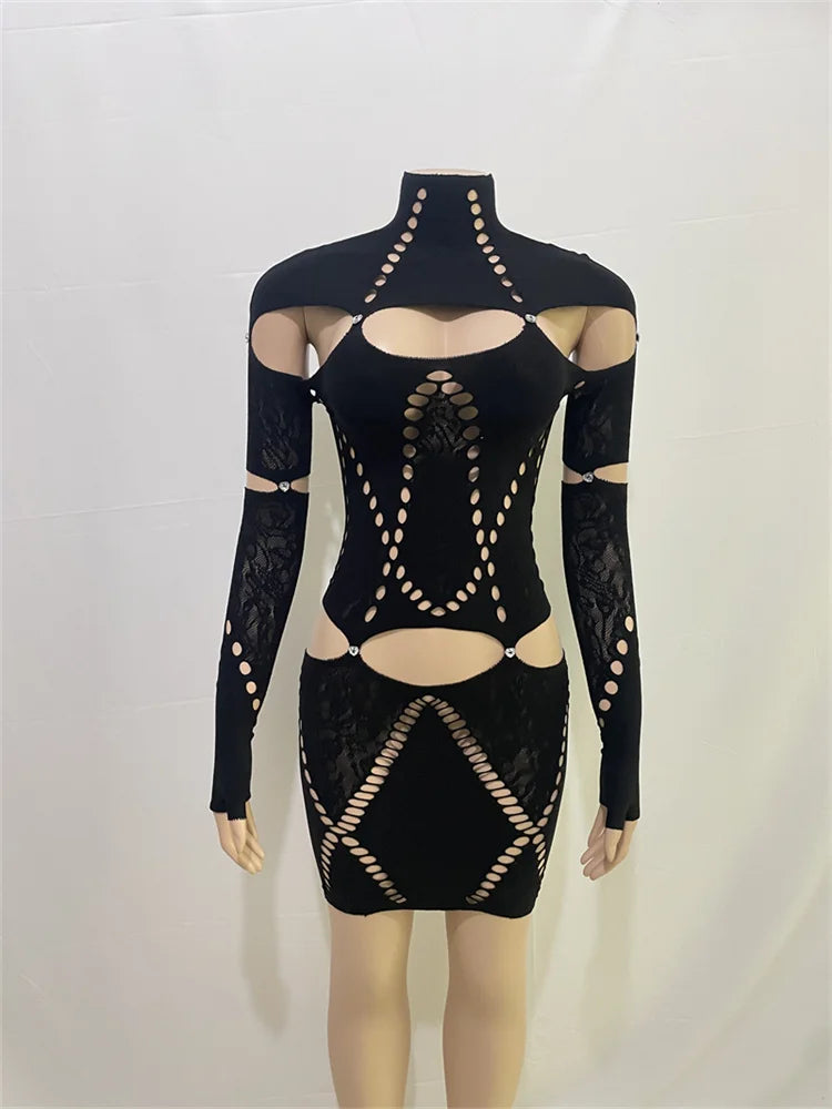 Beberino Rhinestone Turtleneck Bodycon Mini Dress