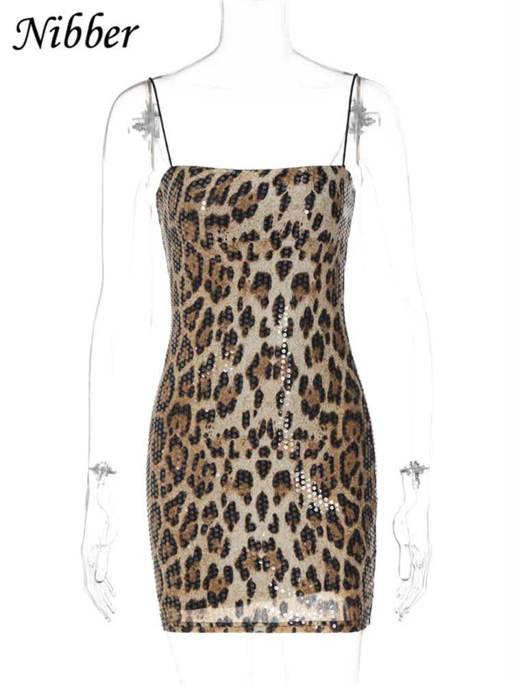 Beberino Leopard Sequin Mini Dress: Stylish Midnight Evening Wear for Women