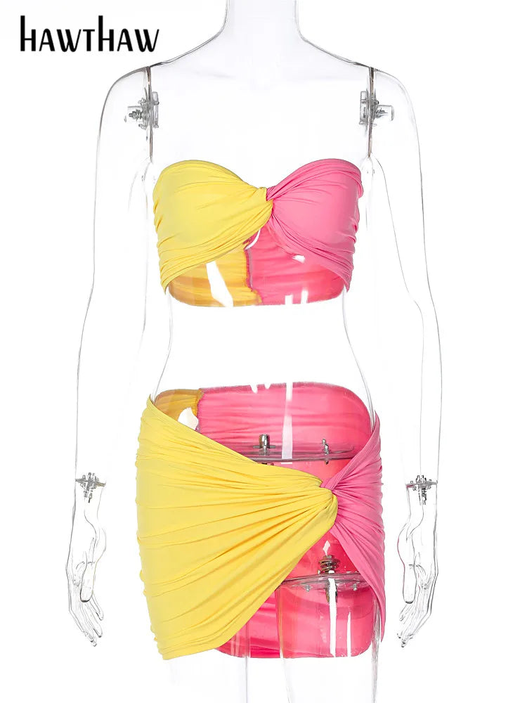 Beberino 2023 Summer Two Piece Matching Set - Tube Tops & Mini Skirts