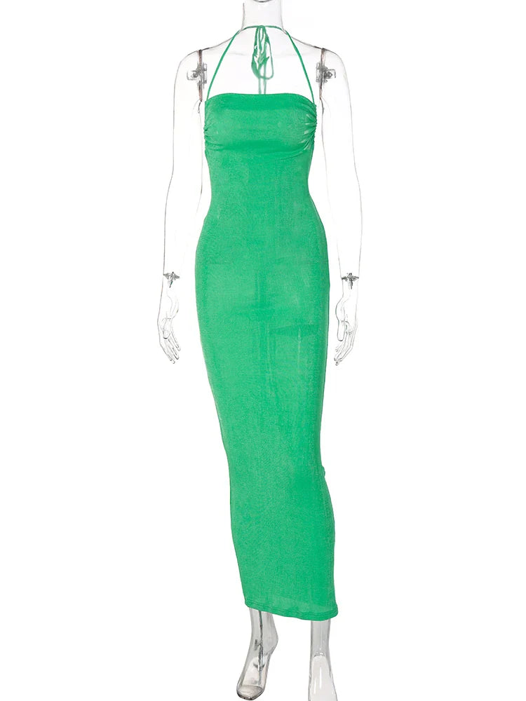 Beberino Halter Backless Bodycon Green Maxi Dress - 2022 Summer Clubwear