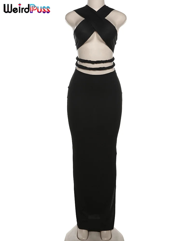 Beberino Sexy Sleeveless Maxi Dress for Women - Elegant Party Clubwear Split Bodycon