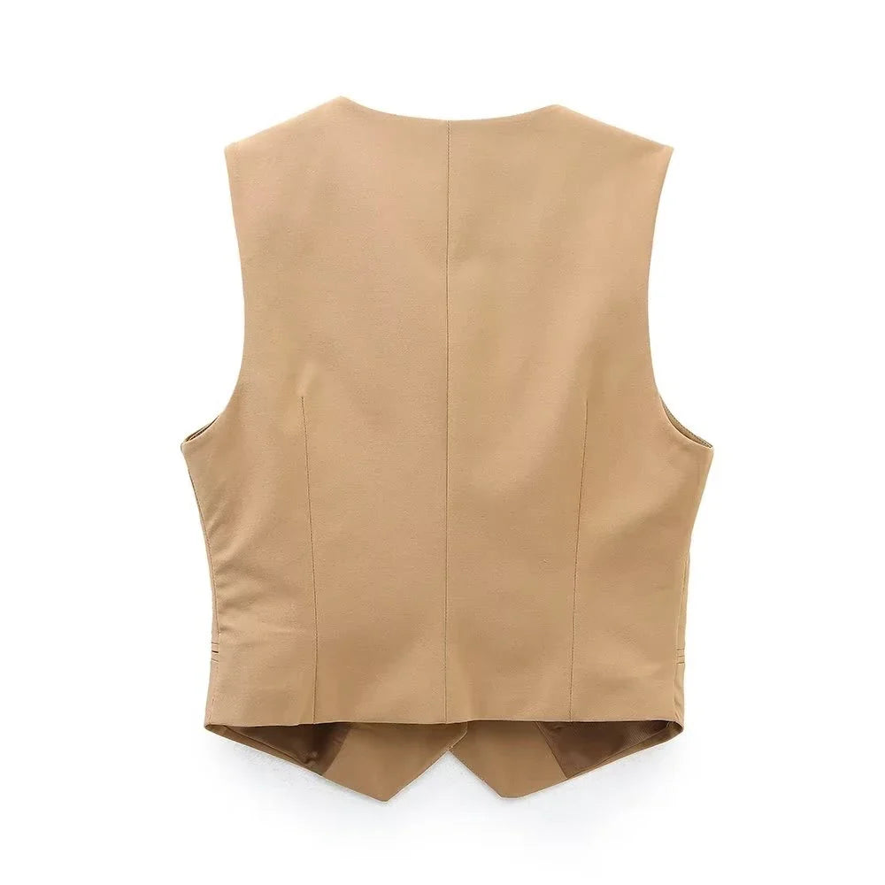 Beberino Khaki Sleeveless Short Waistcoat Vest Classic British Style Slim Fit Coat