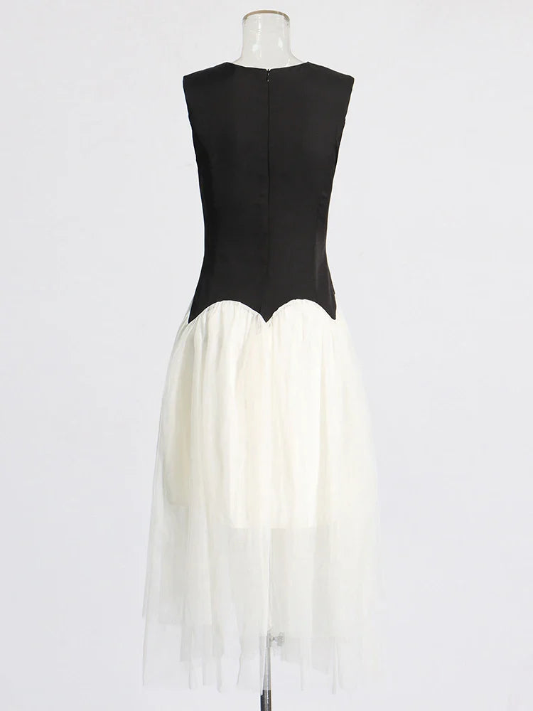 Beberino Colorblock Sleeveless Dress with Round Neck & High Waist