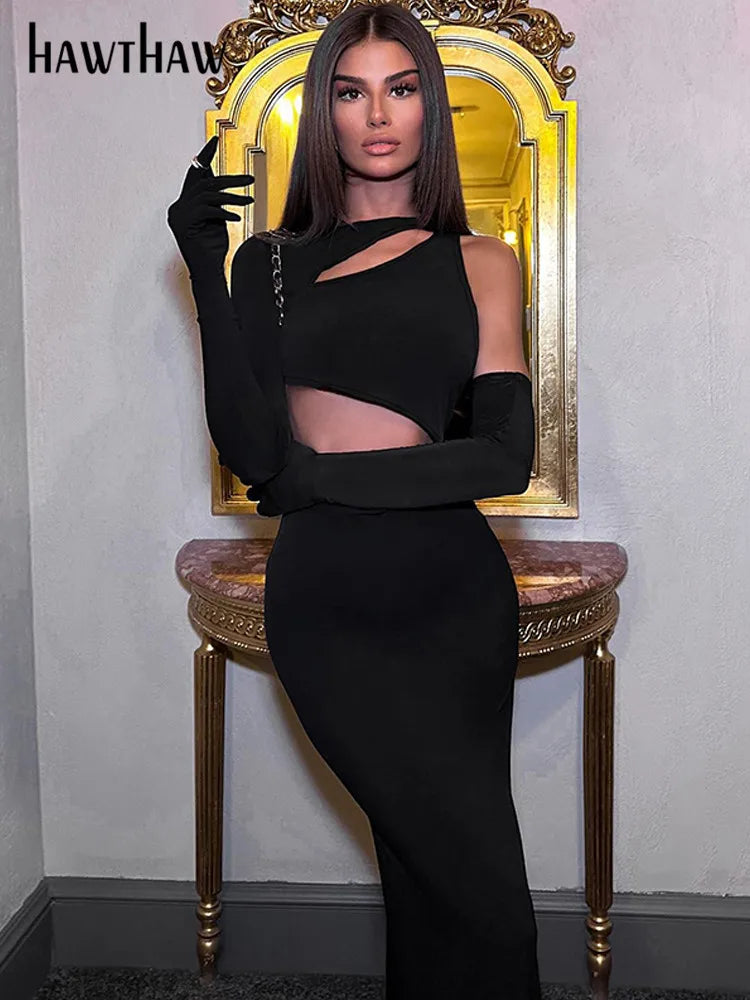 Beberino 2024 Spring Autumn Sexy Long Sleeve Bodycon Black Dress