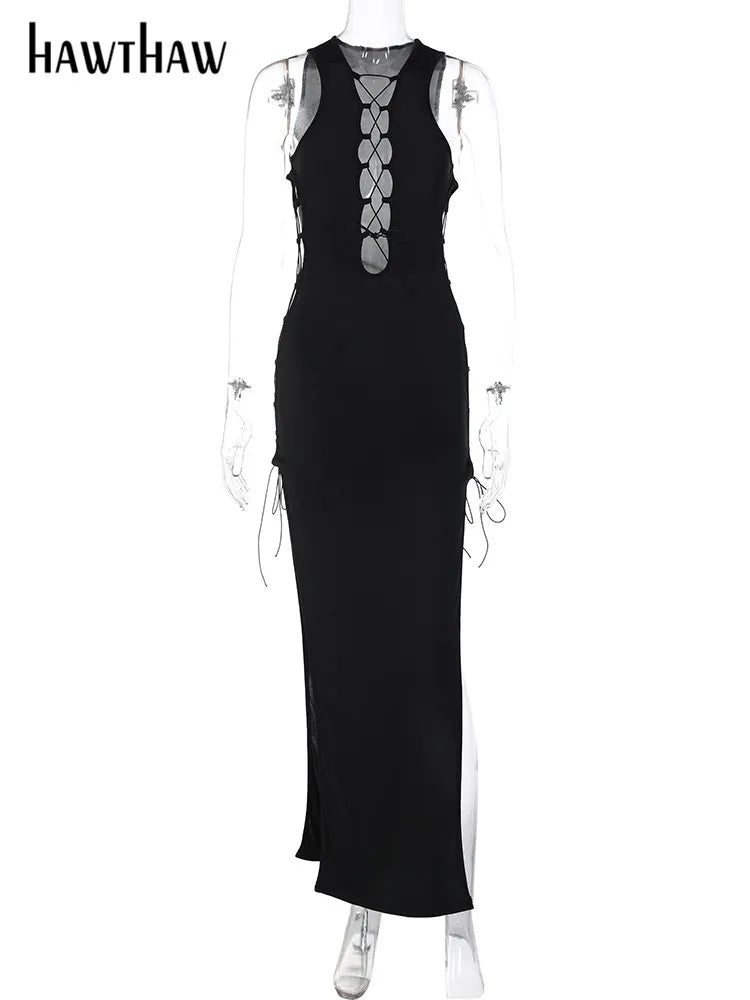 Beberino Women's Black Bodycon Hollow Out Long Dress - Summer 2023 Collection