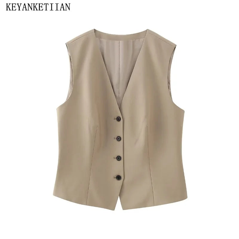 Beberino Women's V-Neck Slim Fit Sleeveless Vest - Autumn New Classic Office Lady Waistcoat