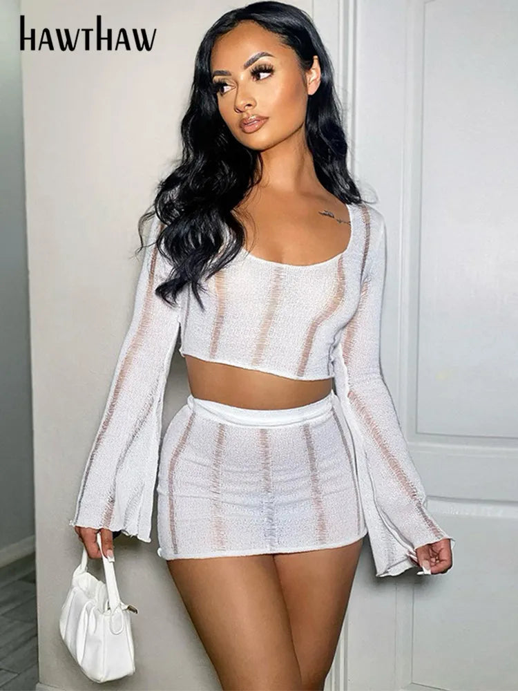 Beberino Knit Crop Top Mini Skirt Set | 2022 Summer Vacation Outfit