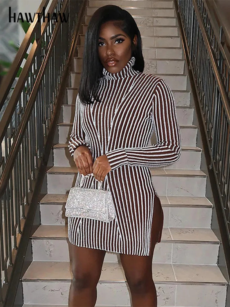 Beberino Long Sleeve Striped Bodycon Mini Dress - 2022 Streetwear Collection