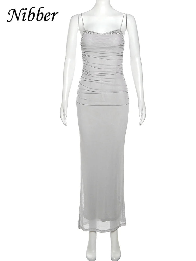 Beberino Double Mesh Slip Dress: Elegant & Sexy Sleeveless Bodycon for Women's Evening Party