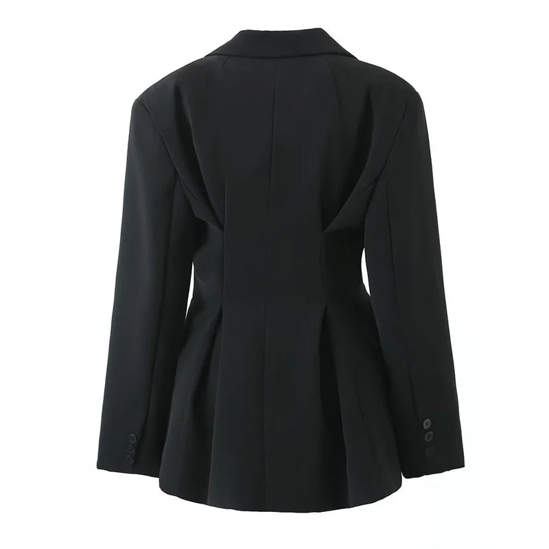 Beberino Pleated Waistline Black Suit Jacket Slim Outerwear