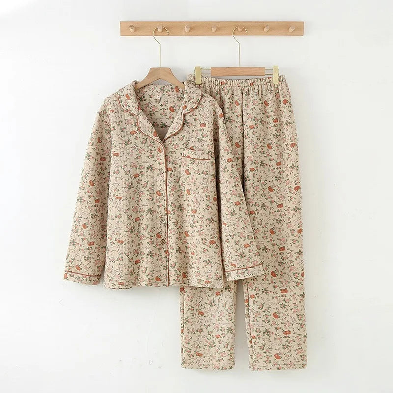 Beberino Floral Print Cardigan Pajama Set for Women in Cozy Winter Fabric