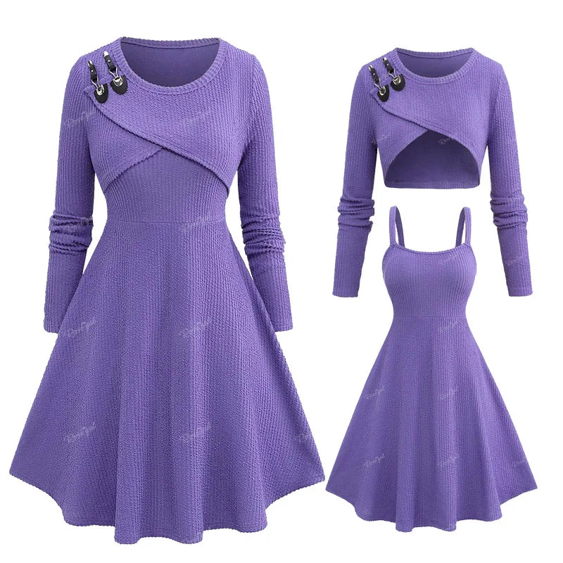 Beberino Solid Purple Two-Piece Tank Dress Set for Women