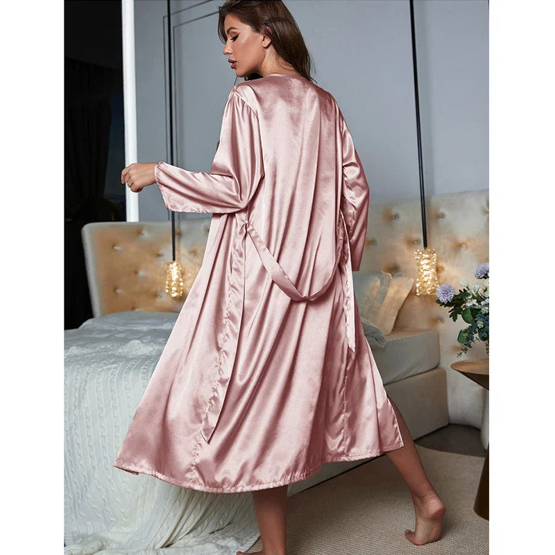 Beberino Women's Silk Nightgown Set with Long Sleeves - Sexy & Elegant Loungewear