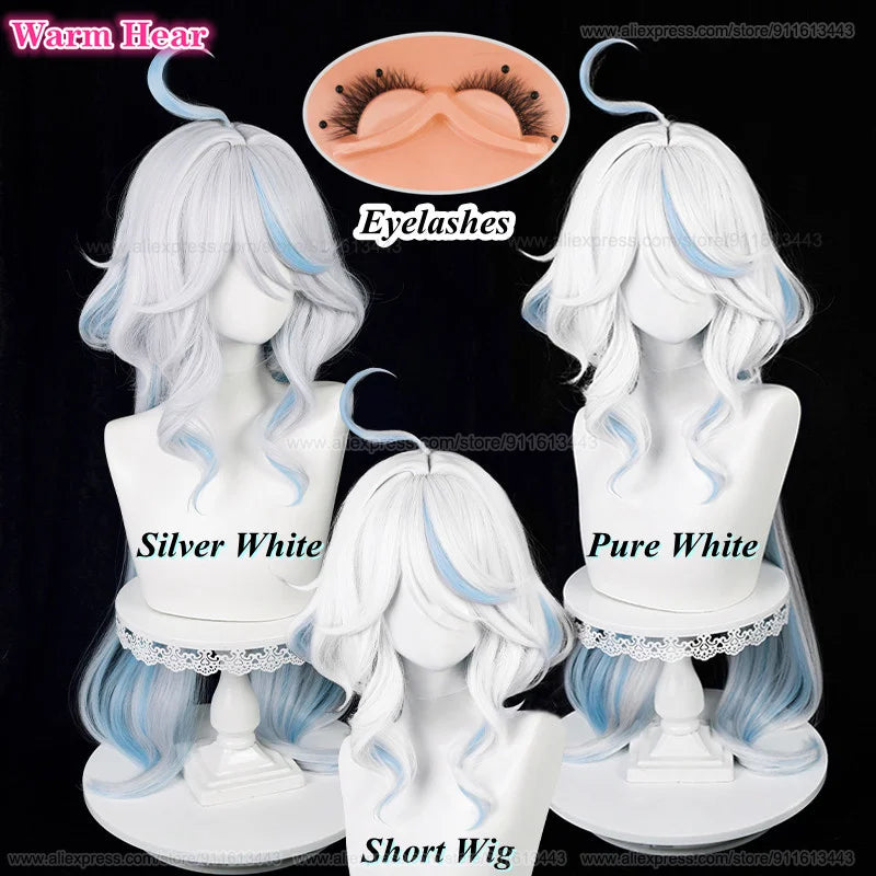 Beberino 100cm Curly Silver White Blue Anime Wig with Wig Cap