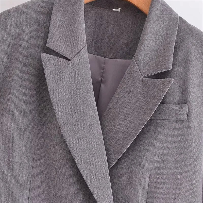 Beberino Grey Double-Breasted Suit Jacket for Women - Office Blazer