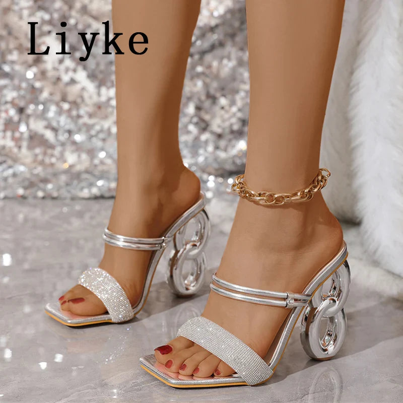 Beberino Crystal Rhinestone Heels Sandals for Women - Summer Party Slippers