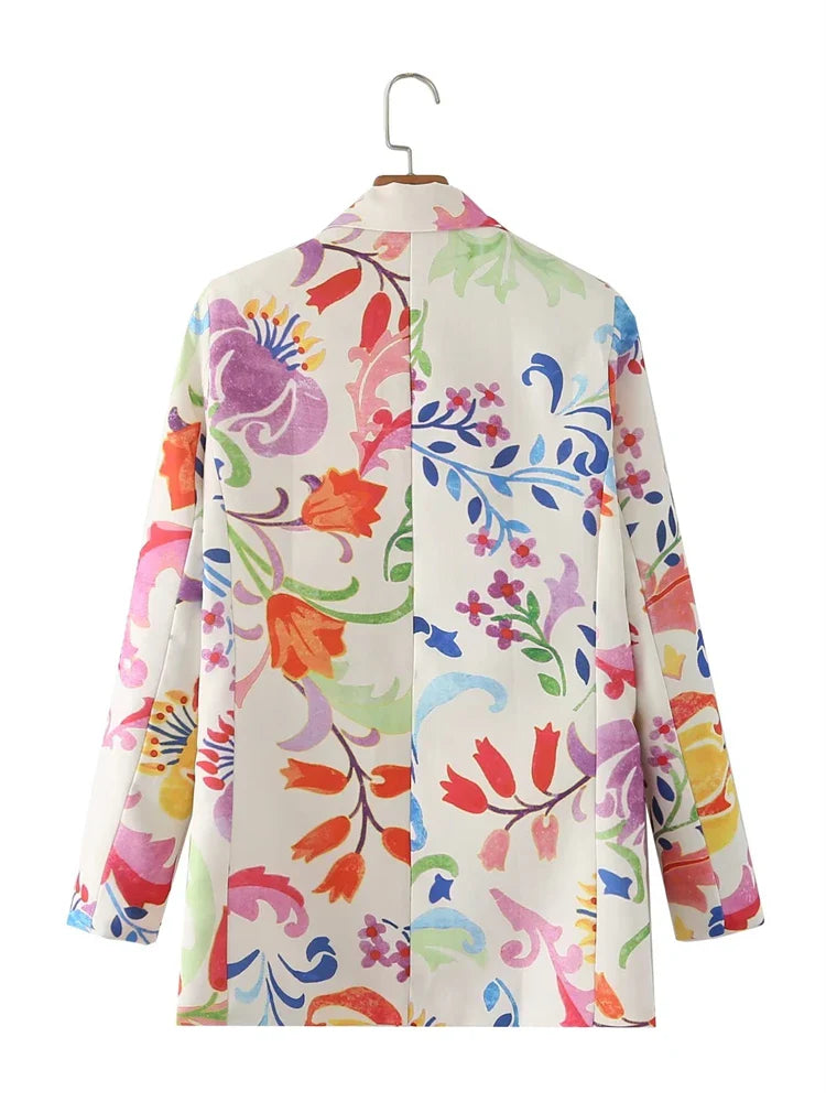 Beberino Floral Print Double Breasted Blazer Jacket - Women's Spring Fashion