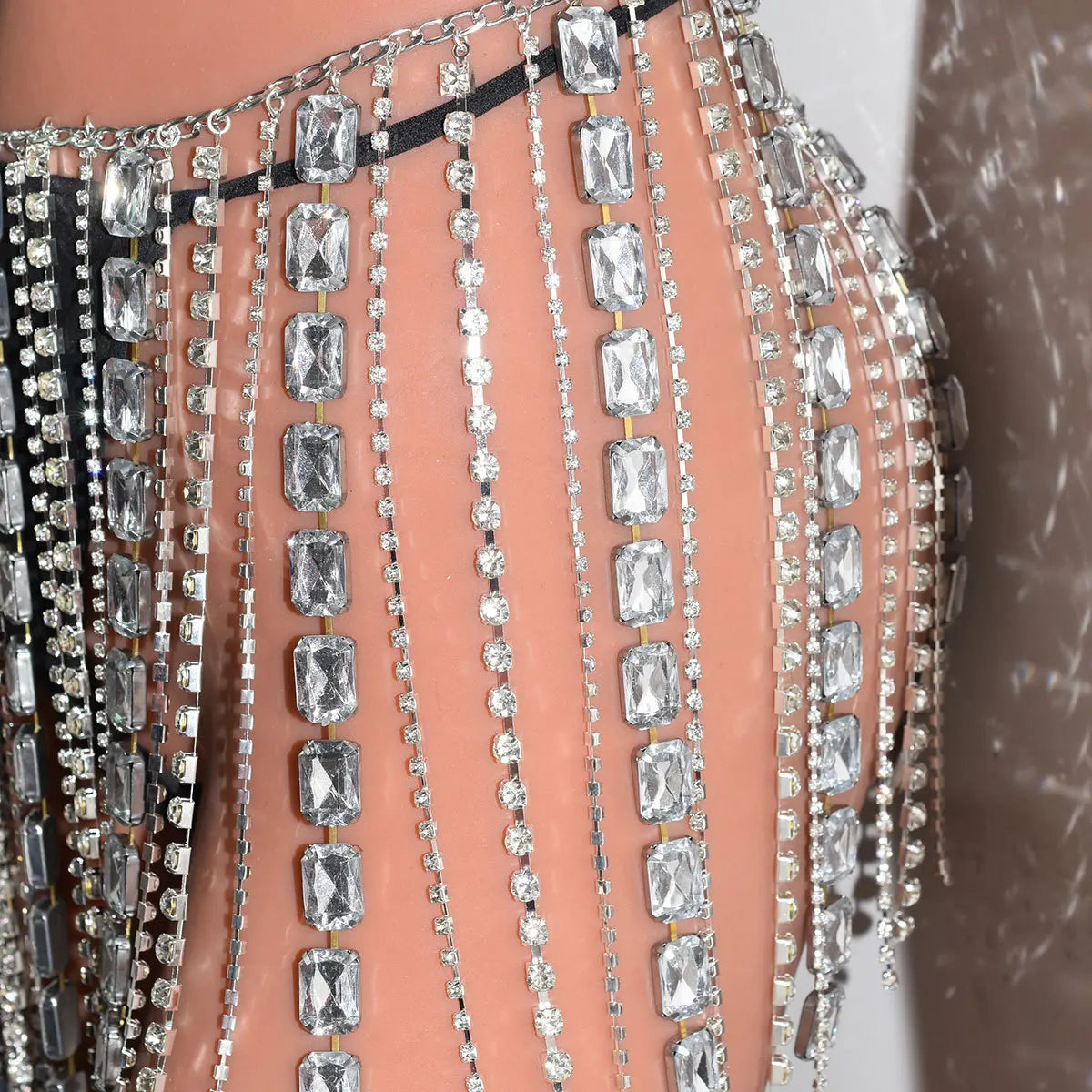 Beberino Rhinestone Tassel Jewel Mini Skirt Women Summer Beach Party Nightclub