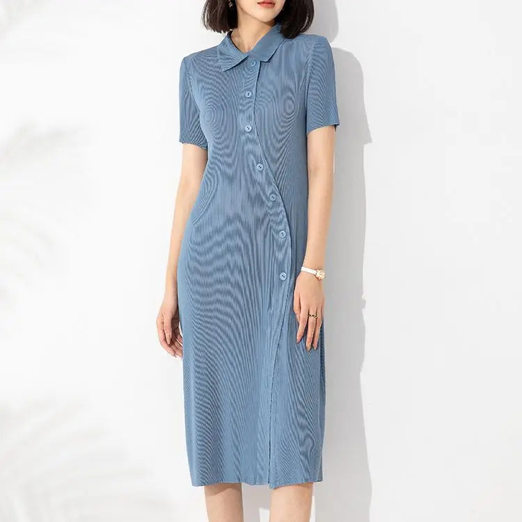 Beberino Square Neck Pleated Dress: 2024 New Fashion Slim Fit Mid-length Skirt