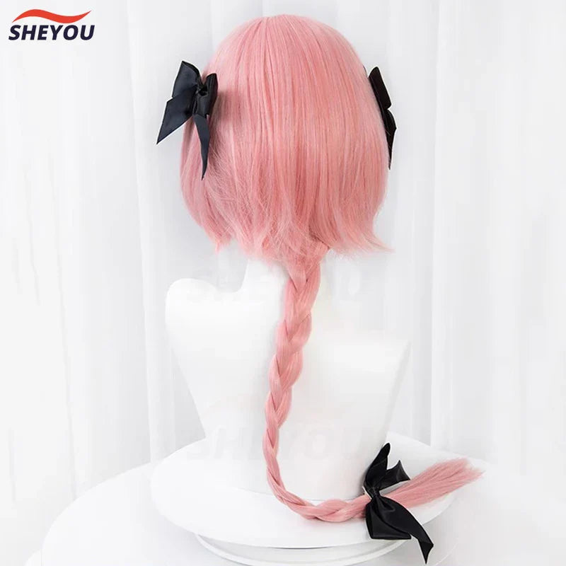 Astolfo Long Pink Mixed Braid Wig for Halloween Party by Beberino + Wig Cap