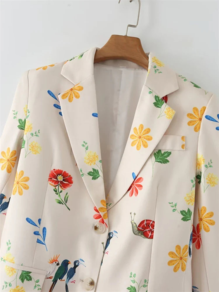 Beberino Printed Pastoral Style Suit Jacket with Single-Button Closure