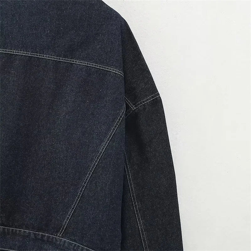 Beberino Denim Jacket: Women's Oversize Cropped Coat with Hem Detail