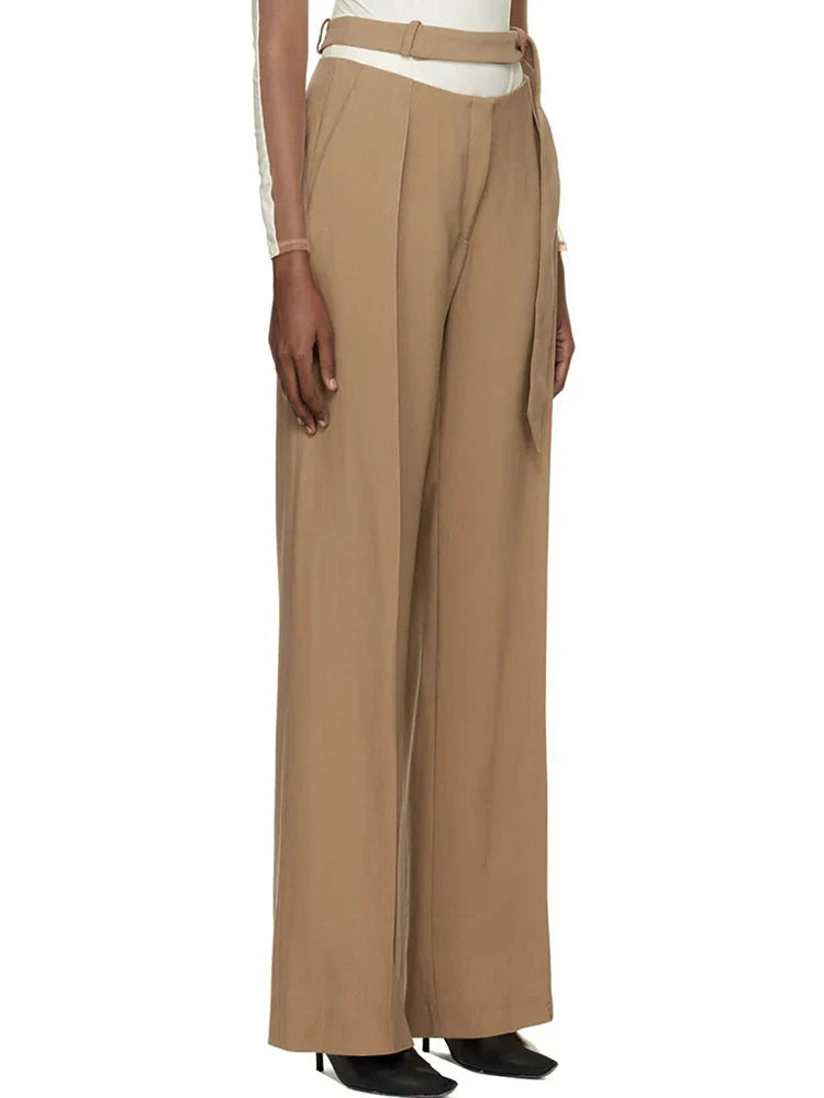 Beberino Khaki Bandage Blazer Wide Leg Pants Suit for Women