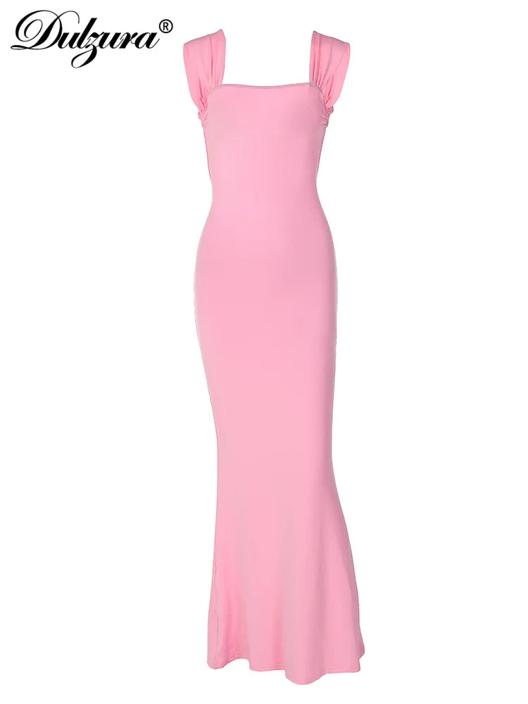 Beberino Square Collar Maxi Bodycon Dress for Women: Elegant Summer Prom Dress