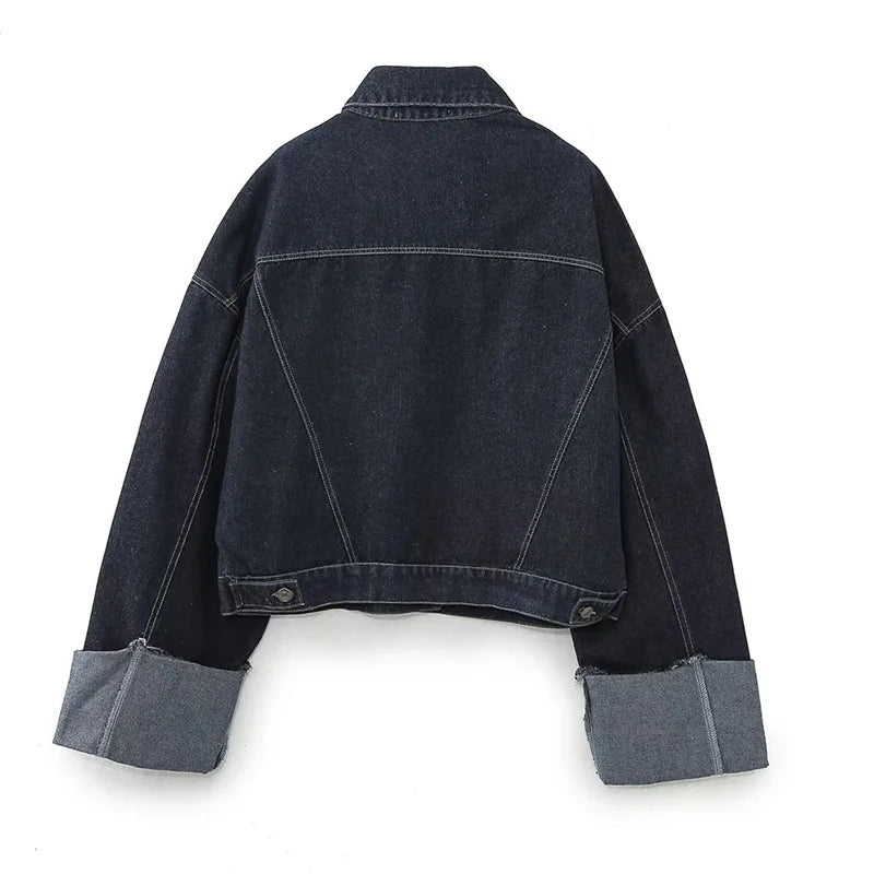 Beberino Denim Jacket: Women's Oversize Cropped Coat with Hem Detail