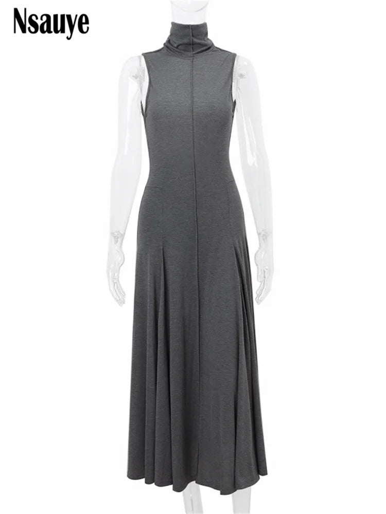 Beberino Turtleneck Backless Pleated Dress for Evening Party Club Night