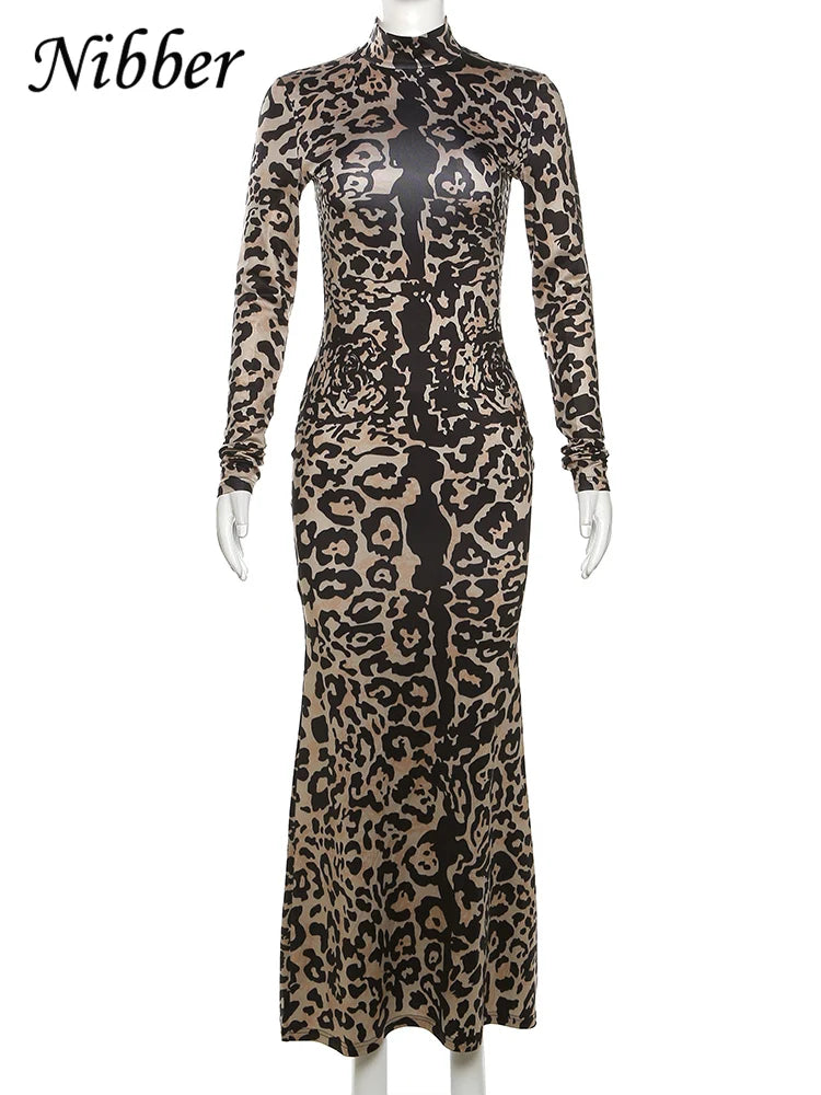 Beberino Leopard Print Maxi Dress: Elegant Bodycon Evening Wear for Women