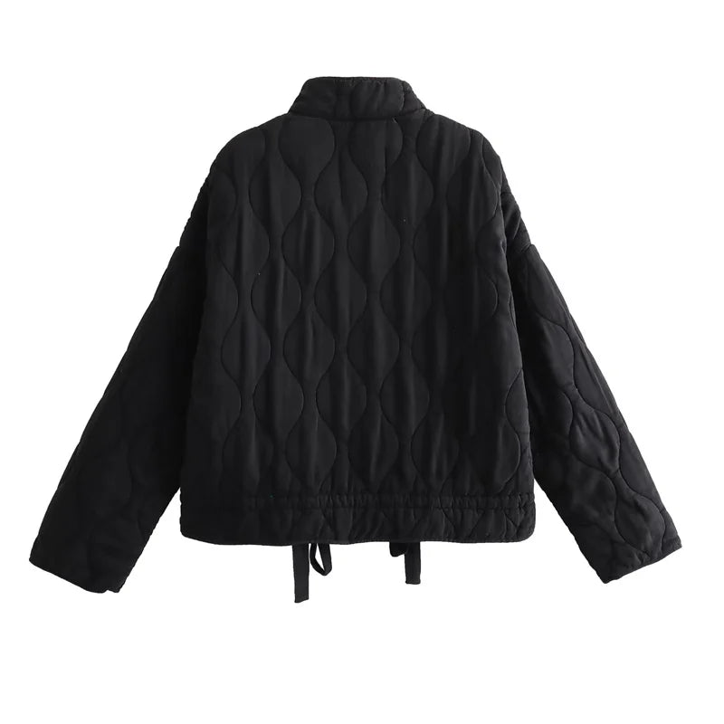 Beberino Quilted Cotton-Padded Crop Top Jacket with Mock Neck and Double Pockets