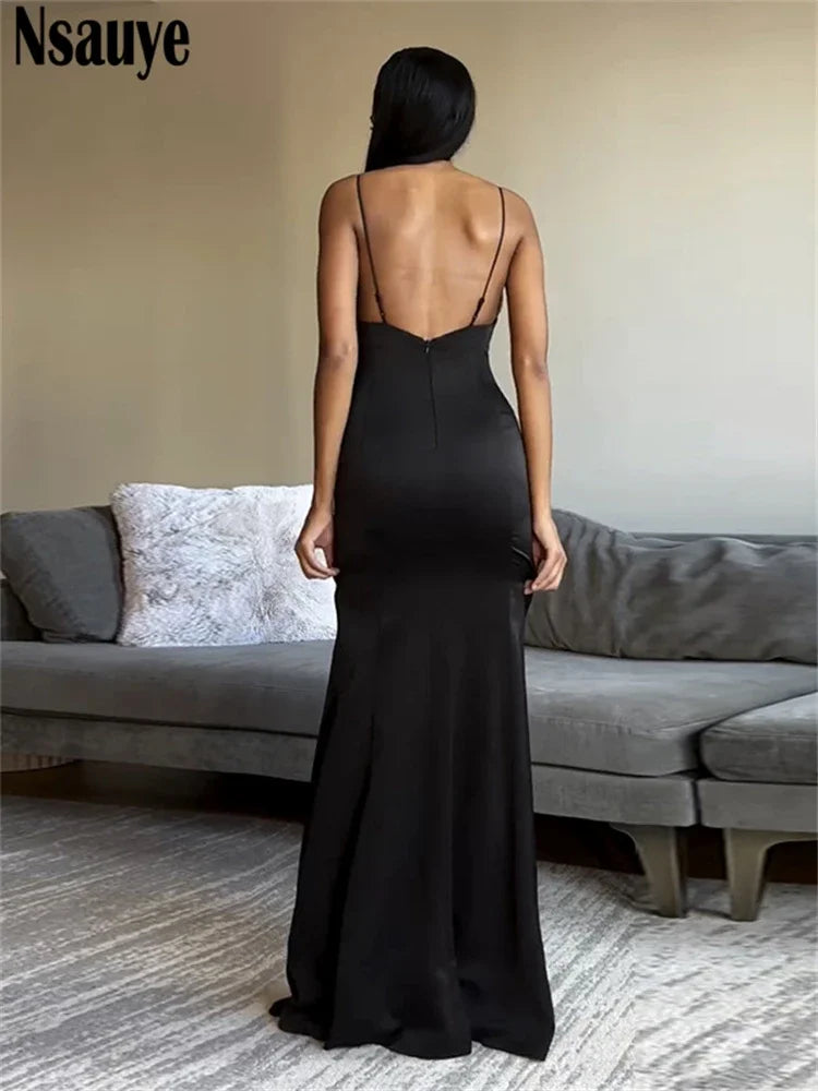 Beberino Backless Hollow Out Maxi Wrap Dress, Elegant Evening Party Outfit