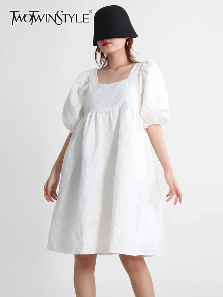 Beberino Square Collar Puff Sleeve Tunic Dress - Summer Fashion Statement