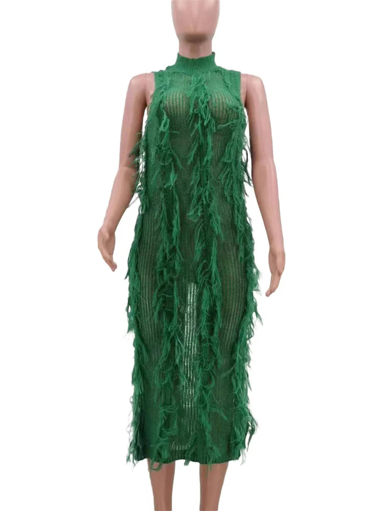 Beberino Knitted Tassel Maxi Dress - Sexy Nightclub Fashion for Hot Girls