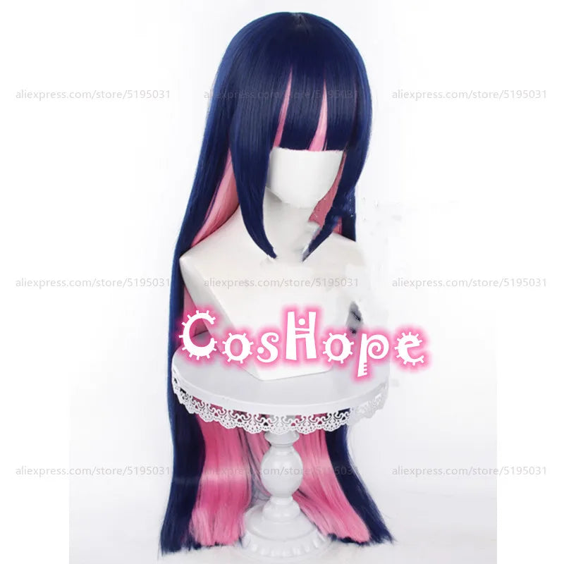 Beberino 100cm Dark Blue Pink Anime Cosplay Wig Heat Resistant Synthetic Wig