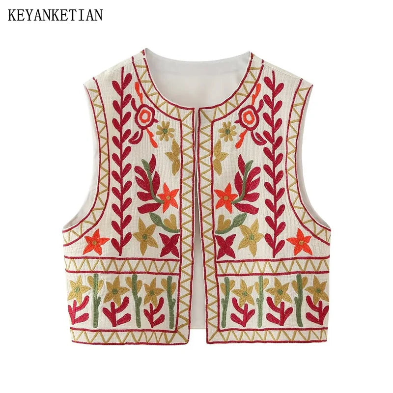 Beberino Floral Embroidered Bohemian Waistcoat for Women