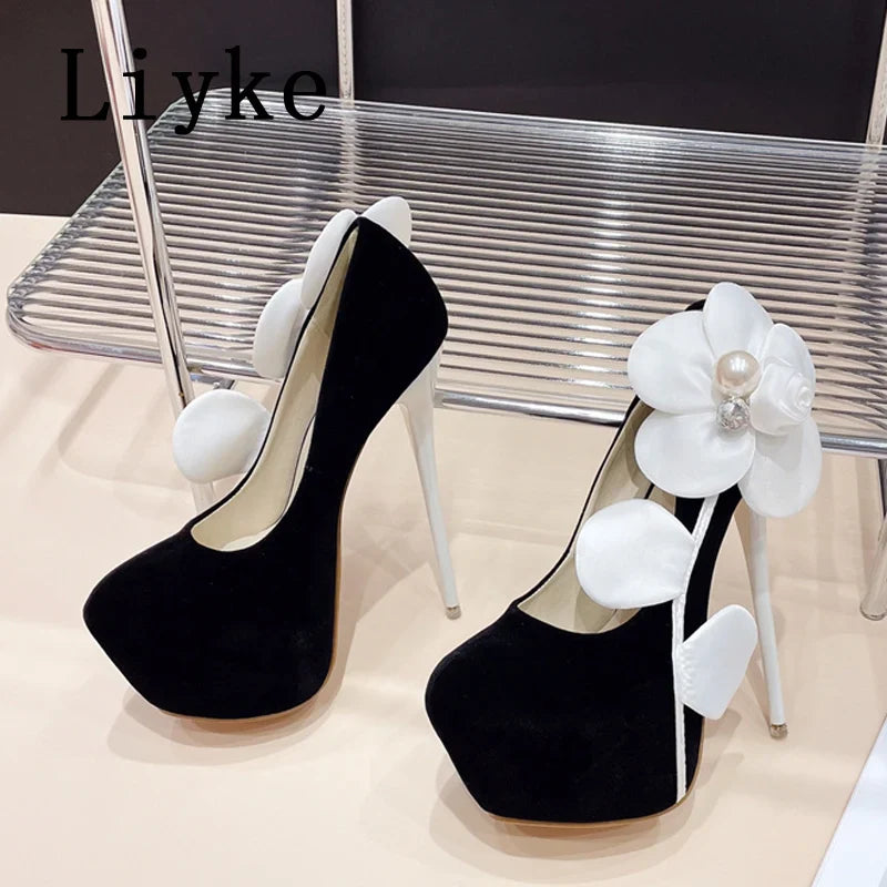 Beberino Big Flower Platform Pumps | Sexy High Heels Slingback Round Toe Shoes