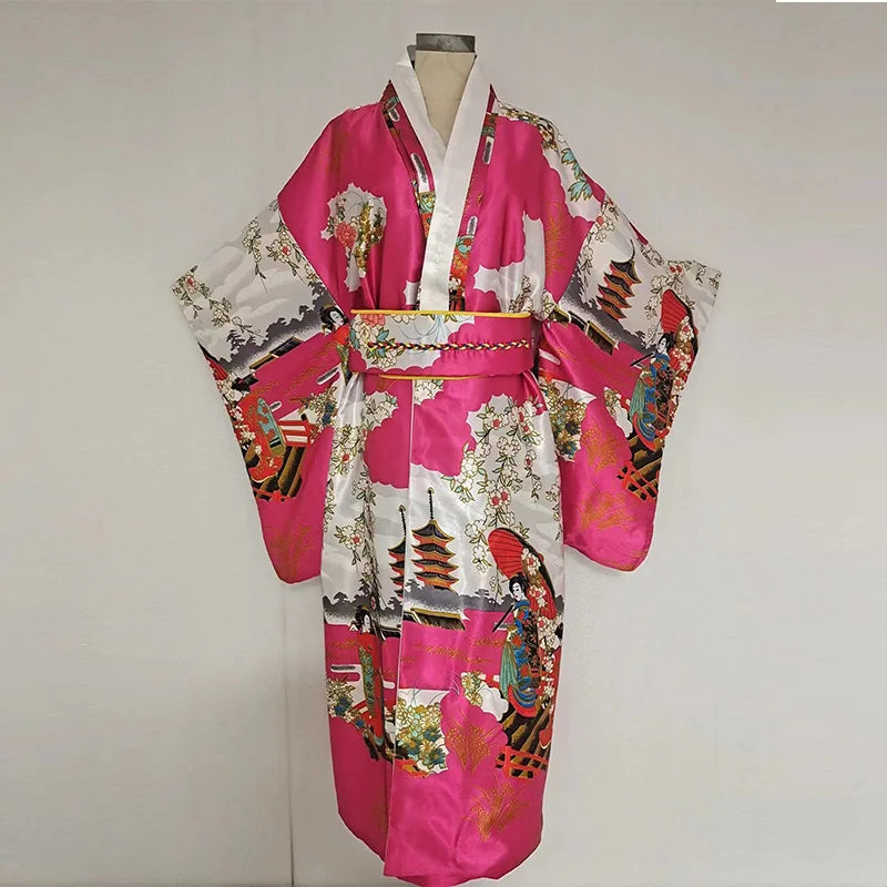 Beberino Floral Print Silk Kimono Yukata Pajamas Vintage Costume Bathrobe