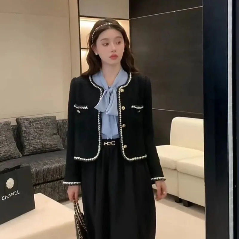 Beberino Tweed Crop Jacket: Korean Style Single Breasted Elegant Coat