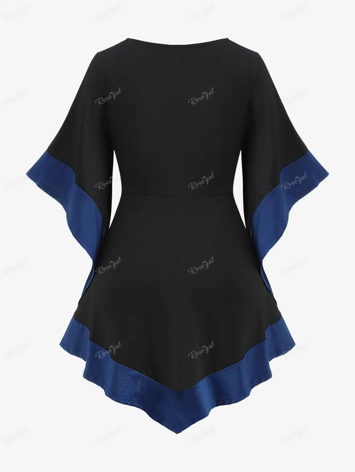 Beberino Lace-Up Ruched Asymmetrical Flare Sleeve T-shirt. Casual Blouse Tee for Plus Size Women.