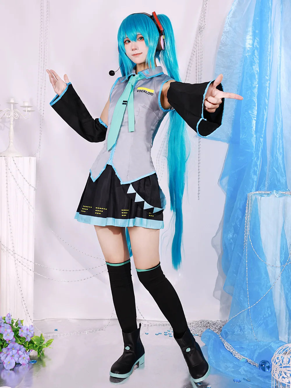 Beberino Miku Cosplay Costume Set with Wig & Props for Women and Girls