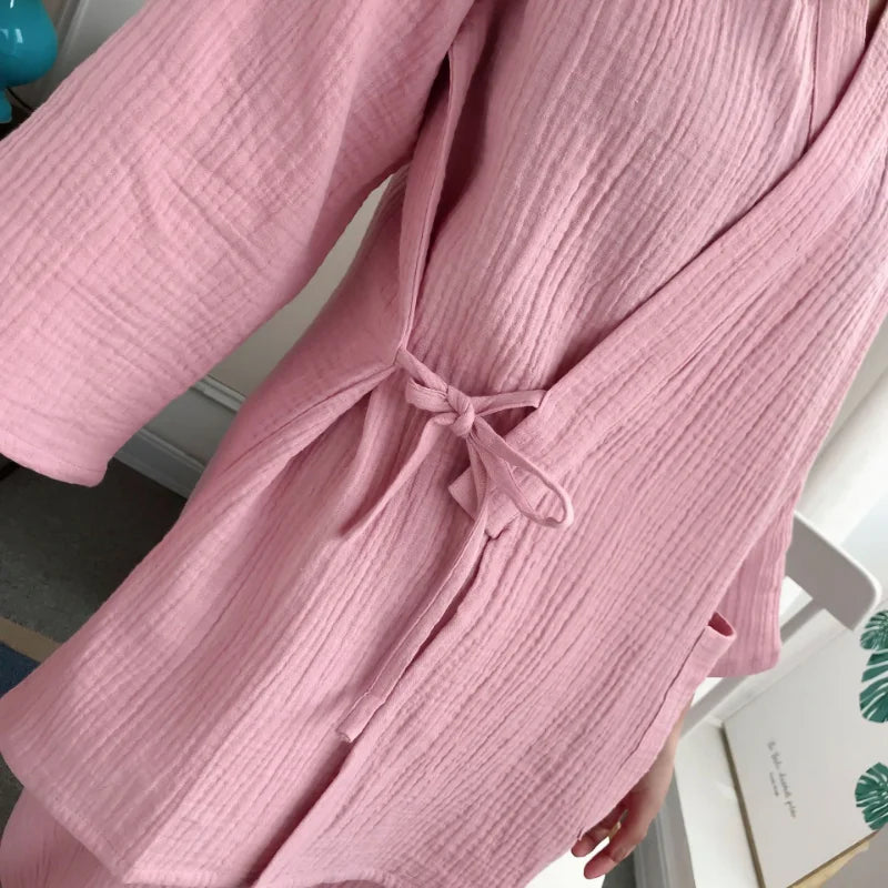 Beberino 100% Cotton Crepe Kimono Pajamas Set for Men and Women Sleepwear