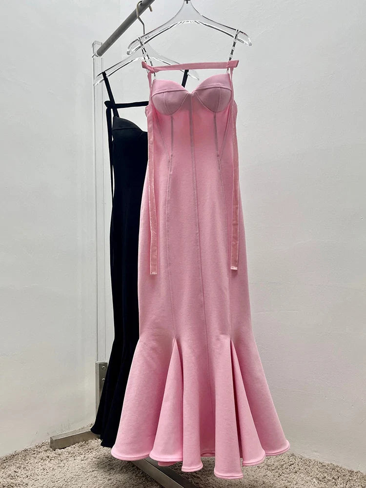 Beberino Pink Square Neck Dress Sleeveless Elegant Backless Summer Fashion 2023