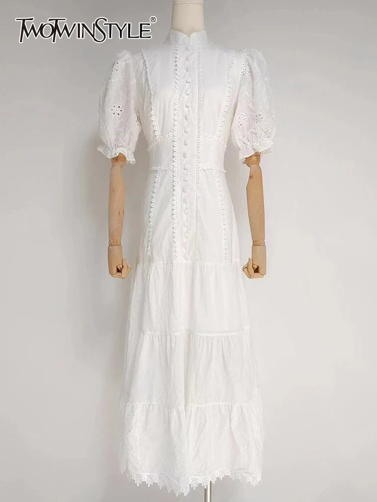 Beberino White Stand Collar Puff Sleeve Dress - Summer 2022