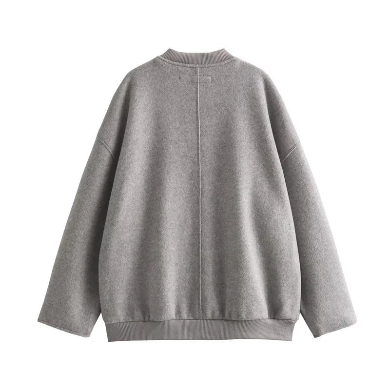 Beberino Light Gray Woolen Bomber Jacket - Women's Fashion Outerwear