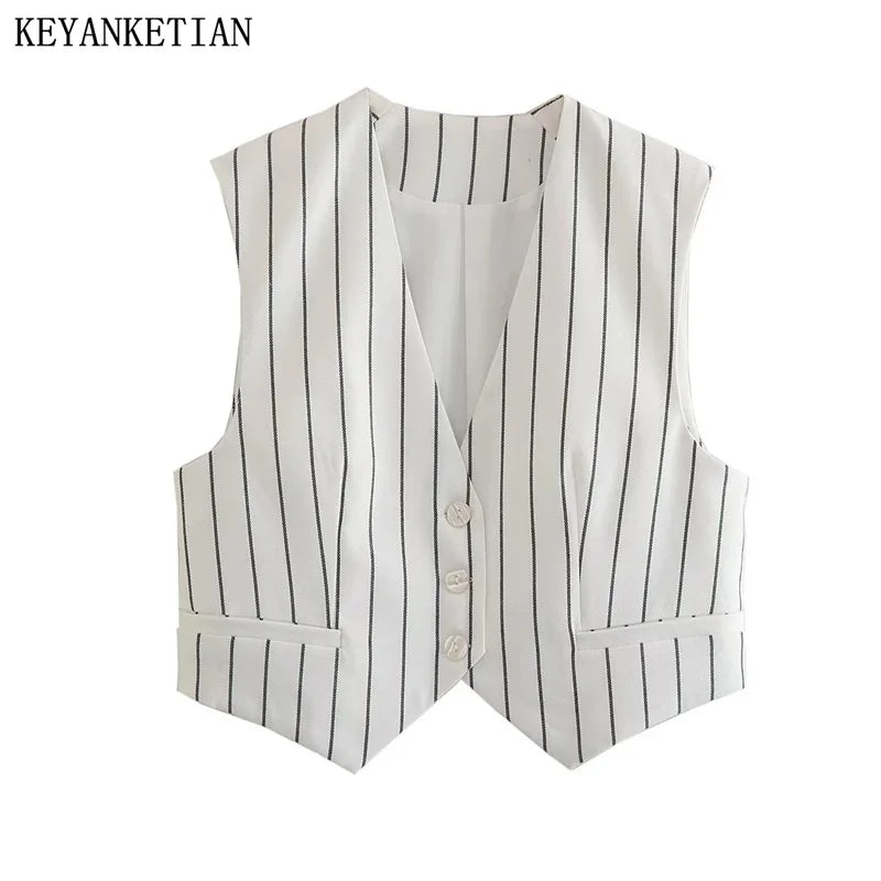 Beberino Striped V-Neck Vest Top - Summer Street Style