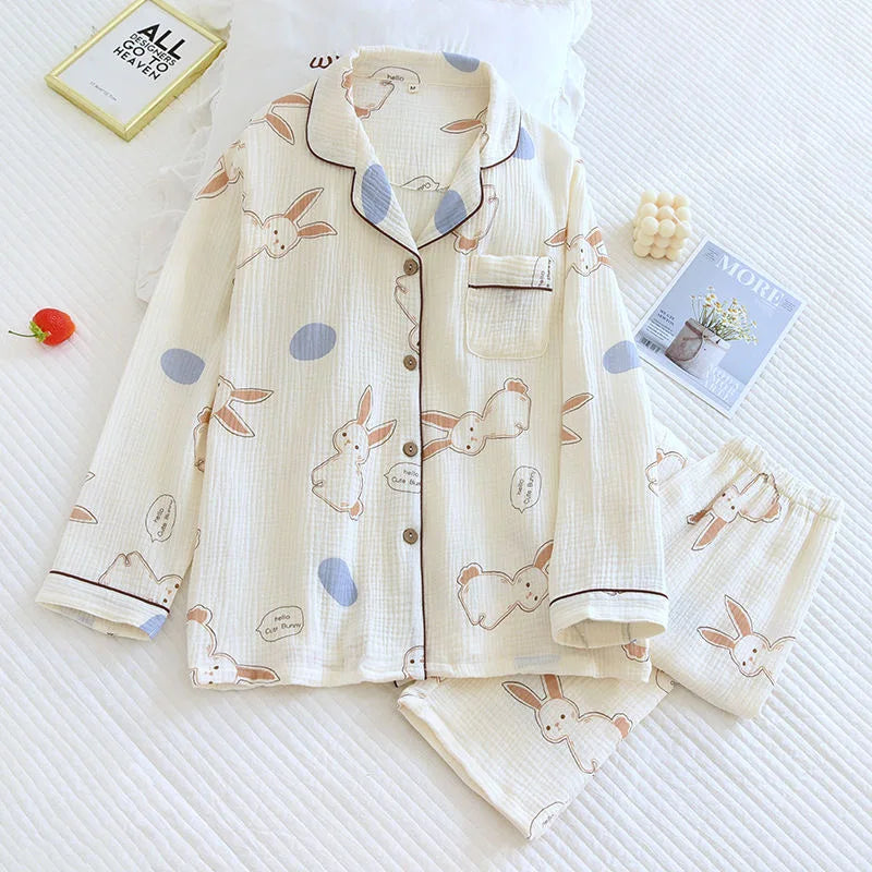 Beberino Cotton Rabbit Pajama Set: Cute Spring Loungewear for Women