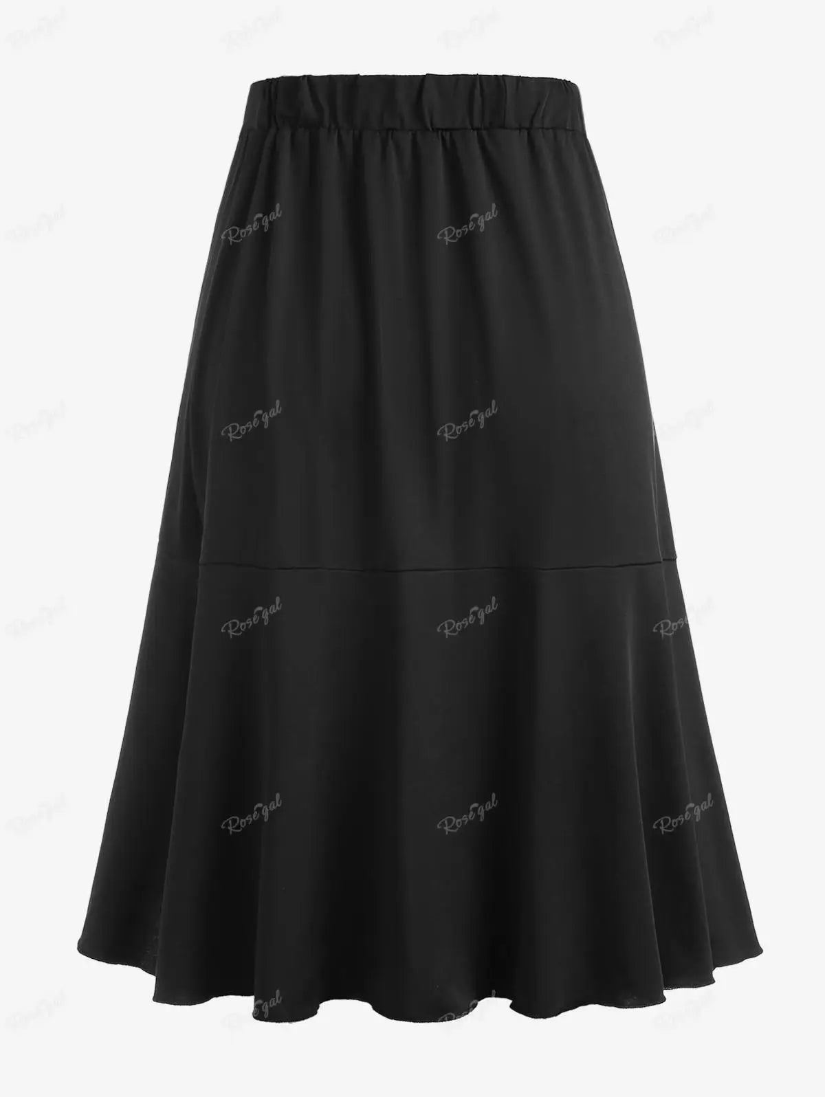 Beberino Gothic High Waist Lace Panel Midi Skirt Black Plus Size 5XL